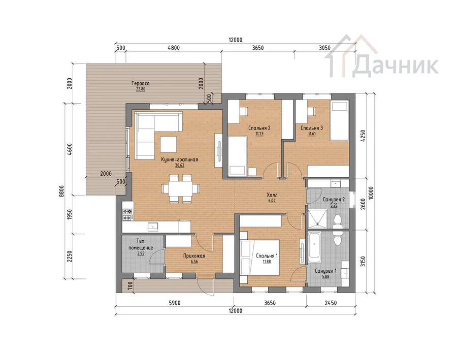 Nordic - План 1-го этажа с расстановкой мебели