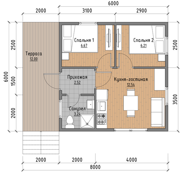 Дк-204 - План 1-го этажа с расстановкой мебели