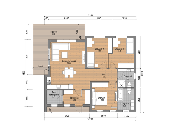 Nordic - План 1-го этажа с расстановкой мебели