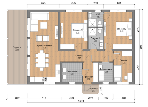 Verona- План 1-го этажа с расстановкой мебели